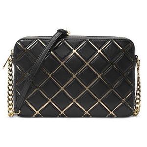Michael Kors | black and gold leather quilted east west jet set crossbody bag